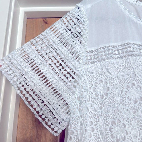LOFT white eyelet lace blouse crochet top Womens XL sheer keyhole back Romantic - Picture 6 of 10